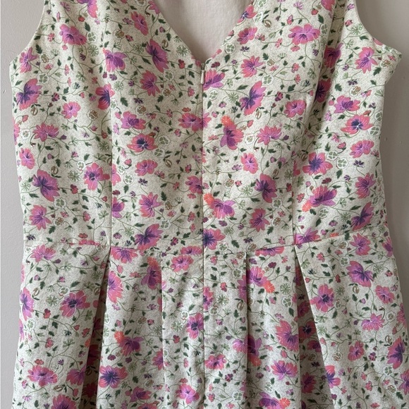 PINK MARTINI -100% Cotton Dainty Floral Drop Waist Midi Dress (Size:Large) - Picture 7 of 12